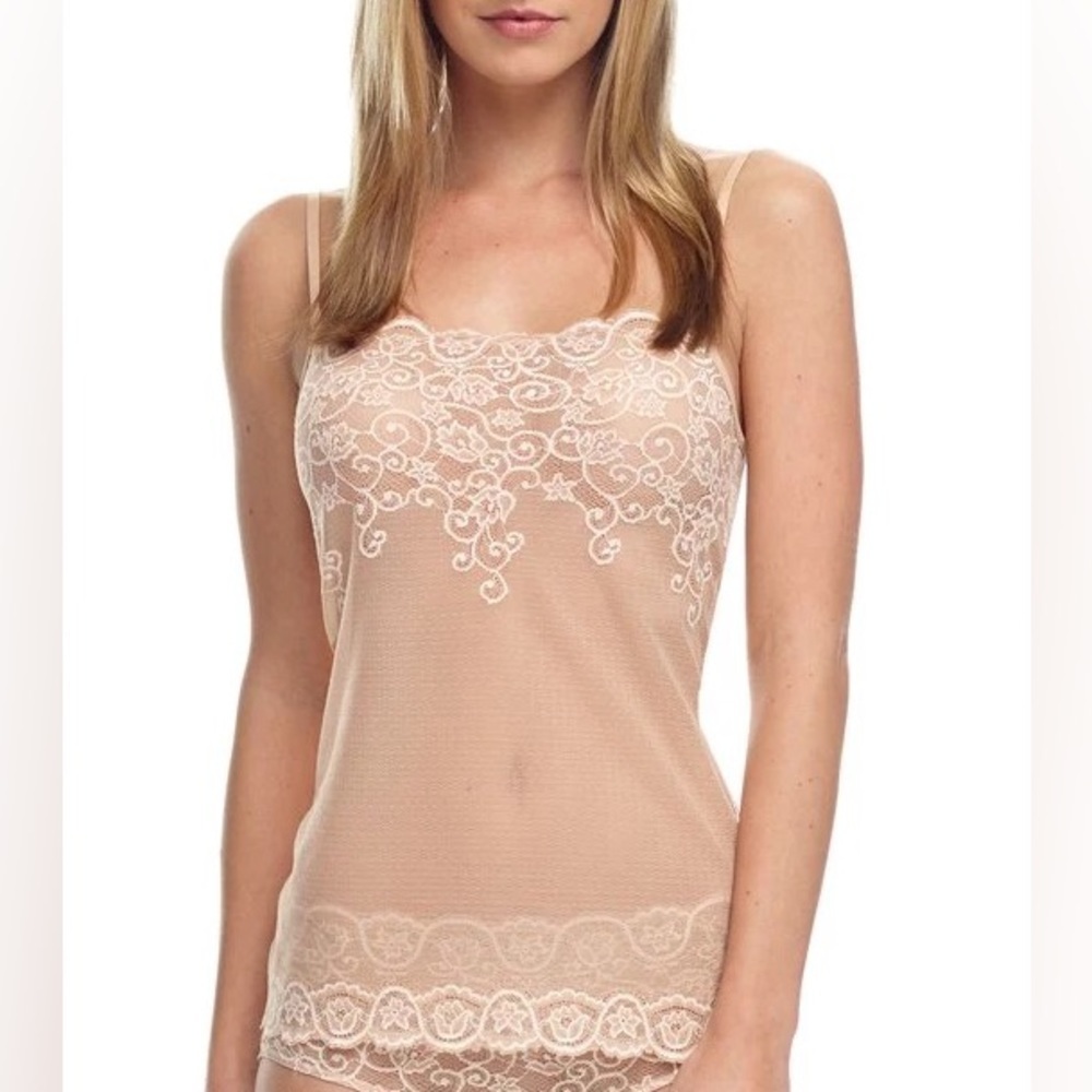 Commando Ivory Beige Nude Tulip Lace & Mesh Camisole Layering Top EUC Size S/M